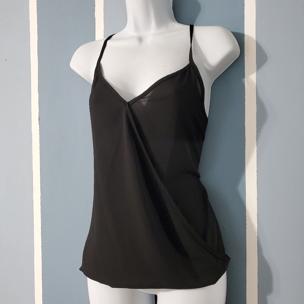 NWT Lily White Elegant Black Asymmetrical racerback Blouse